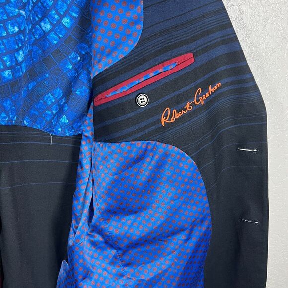 Robert Graham Mens Blazer 40 Classic Fit Wool Striped Ombre Sport Coat Navy - Picture 9 of 13